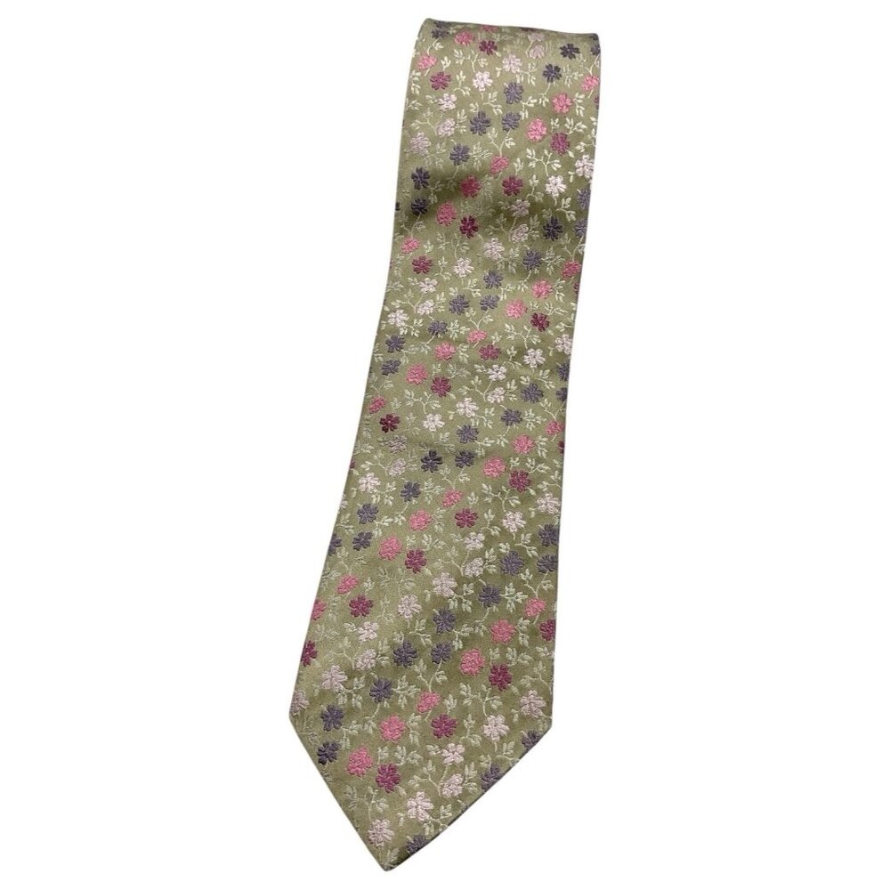 PAUL SMITH Men's 100% Silk Necktie LUXURY Beige Purple Floral W:3.7" EUC